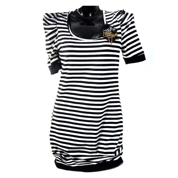 fish free Dresses & Skirts - 🐞🐞Black White Stripe Ruffle Slim Pencil Dress